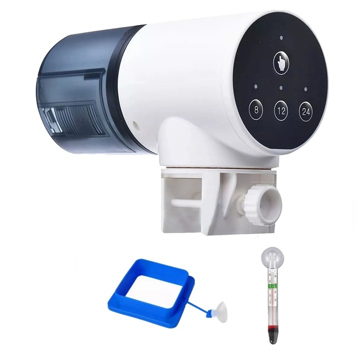 Hranitoare automata pentru acvariu, 200ml, temporizator ajustabil, alb, 15x7x11cm