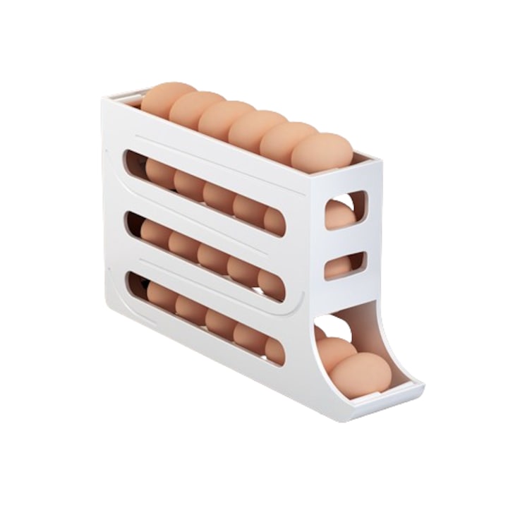 Suport pentru oua cu rulare automata, 4 straturi, alb, pentru 30 oua,pentru frigider