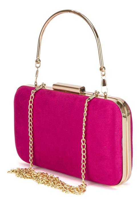 Női estélyi táska, Ökológiai bőr, Fukszia, lánccal