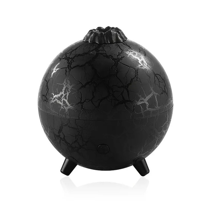 Difuzor de aromaterapie MyRavadino™ pentru uleiuri esentiale tip planeta-vulcan, umidificator, cu 7 lumini LED, capacitate 200ML, cu Ultrasunete, functionare silentioasa, Negru