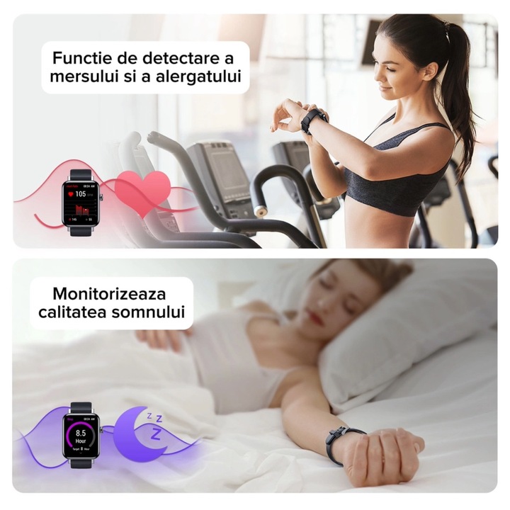 Ceas smartwatch, Joyroom, JR-FT5, monitorizare sport, rezistent apa, functie smart numarat pasi, monitorizare somn, nivel stres, ritm cardiac si tensiune arteriala, calorii, notificari, ecran HD 1.83’’, wireless, apelare Bluetooth, microfon, unisex, Negru