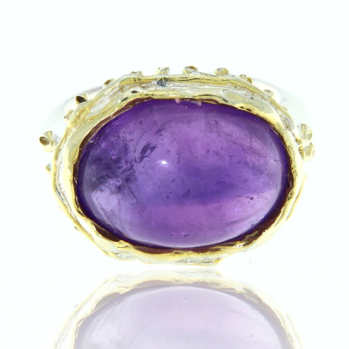 Inel Argint 925 accente aurite Ametist Natural - Rafinat si Stralucitor
