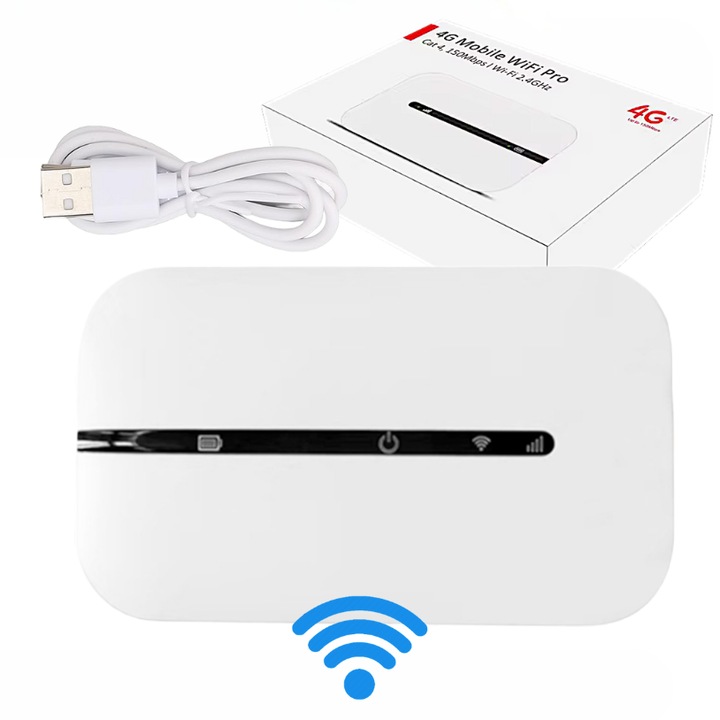 Рутер Wi-Fi 4G Портативен KALEPO®, 150Mbps, Бърз, Лесен за използване, Слот за SIM карта, Батерия 2100mAh, Малък и Тънък, Поддържа до 15 устройства, Портативен хотспот, Интернет навсякъде, Където отидете
