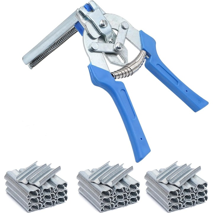 Cleste pentru legarea gardurilor din sarma, 300 capse tip M incluse, fixare cu sarma, prinderi sigure si stranse, maner confortabil, 18 mm - CRIMPERO