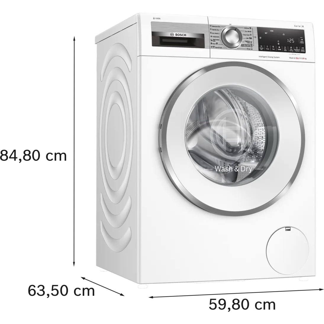 Masina de spalat cu uscator Bosch WNG254A9BY Serie 6, 10,5 kg spalare, 6 kg uscare, dozare automata i-DOS, Clasa energetica: D (spalare+uscare), A (doar spalare), usa alba din otel inoxidabil