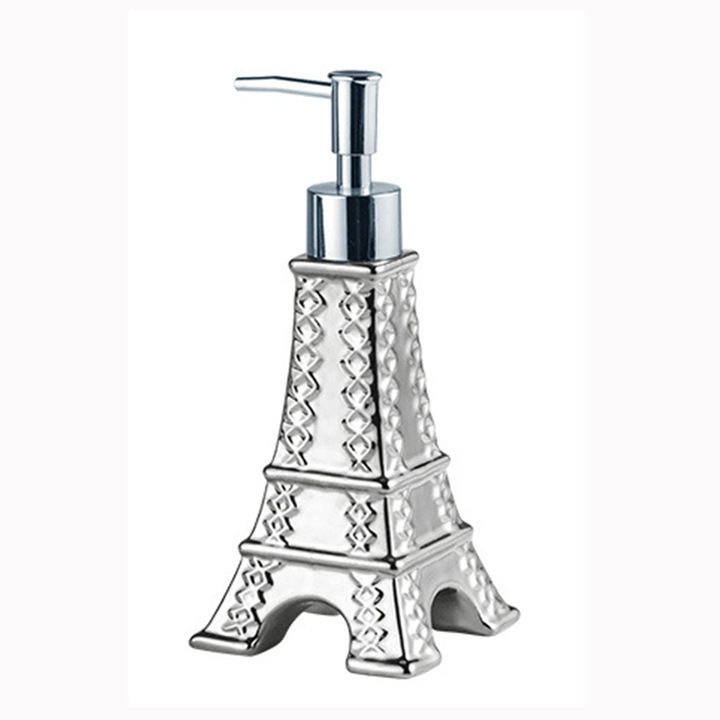 Dozator lichid sapun/creme QttvbTna, ceramica, design Turnul Eiffel, embosat, multicolor, 8x3.5x3.5inch