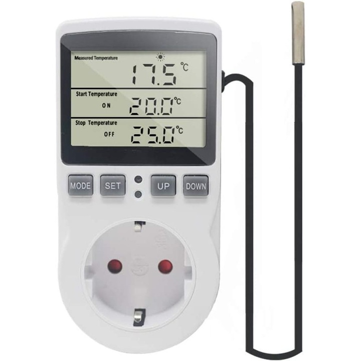 Controler de Temperatura QttvbTna, 230V cu Senzor si Timer, pentru Sere si Acvarii