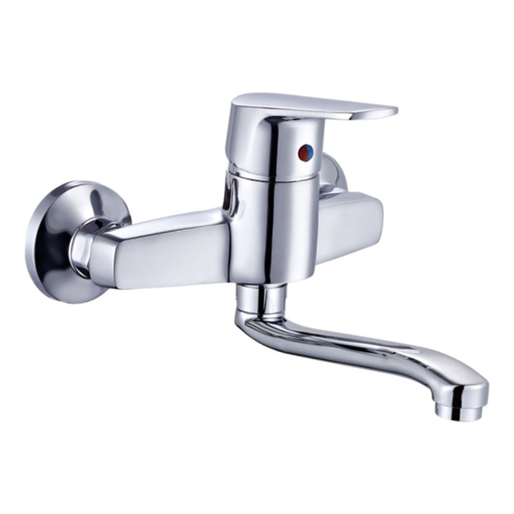 Смесител за умивалник Forma Vita Bergamo, Стенен, Дълъг чучур, Въртящ се, Керамичен механизъм, Месинг, Хром покритие