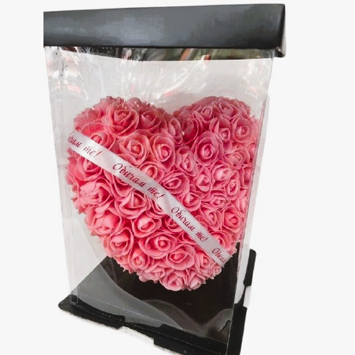 Everlasting Rose Heart GRSCIA-SV, Rózsamedve, Kézzel készített, Rózsaszín, 30cm