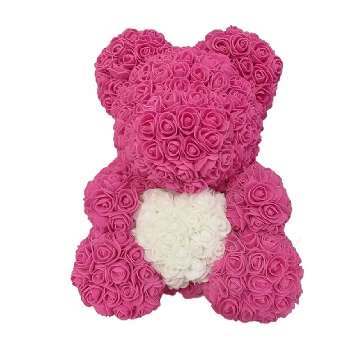 Rózsamedve GRSCIA-SV, Rózsamedve, Kézzel készített, Rózsaszín, Fehér, 30 cm