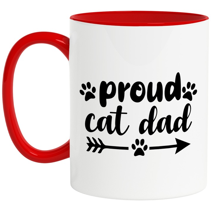 Cana pentru iubitorii de pisici cu textul in engleza "Proud cat dad" - tata mandru de pisici cu Maner Rosu