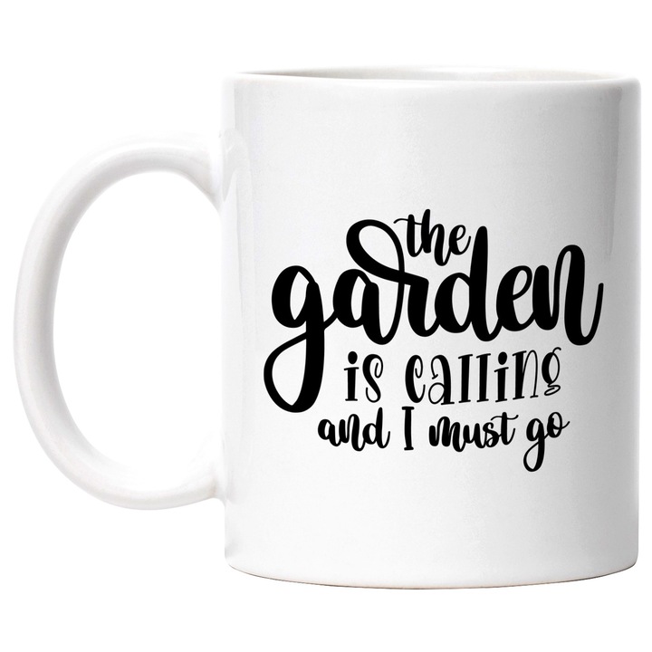 Bögre angol „The garden is calling and I must go” szöveggel – a kert hív, és mennem kell Maner Alb-bal