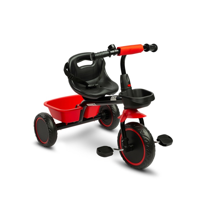 Триколка TOYZ LOCO, колела от издръжлива пяна, регулируема седалка, просторни кошници, червена, 49x78x61 см