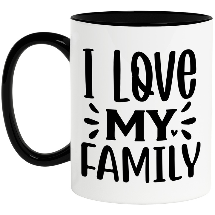 Cana pentru cei care isi iubesc familia cu mesajul "Imi iubesc familia" cu Maner Negru
