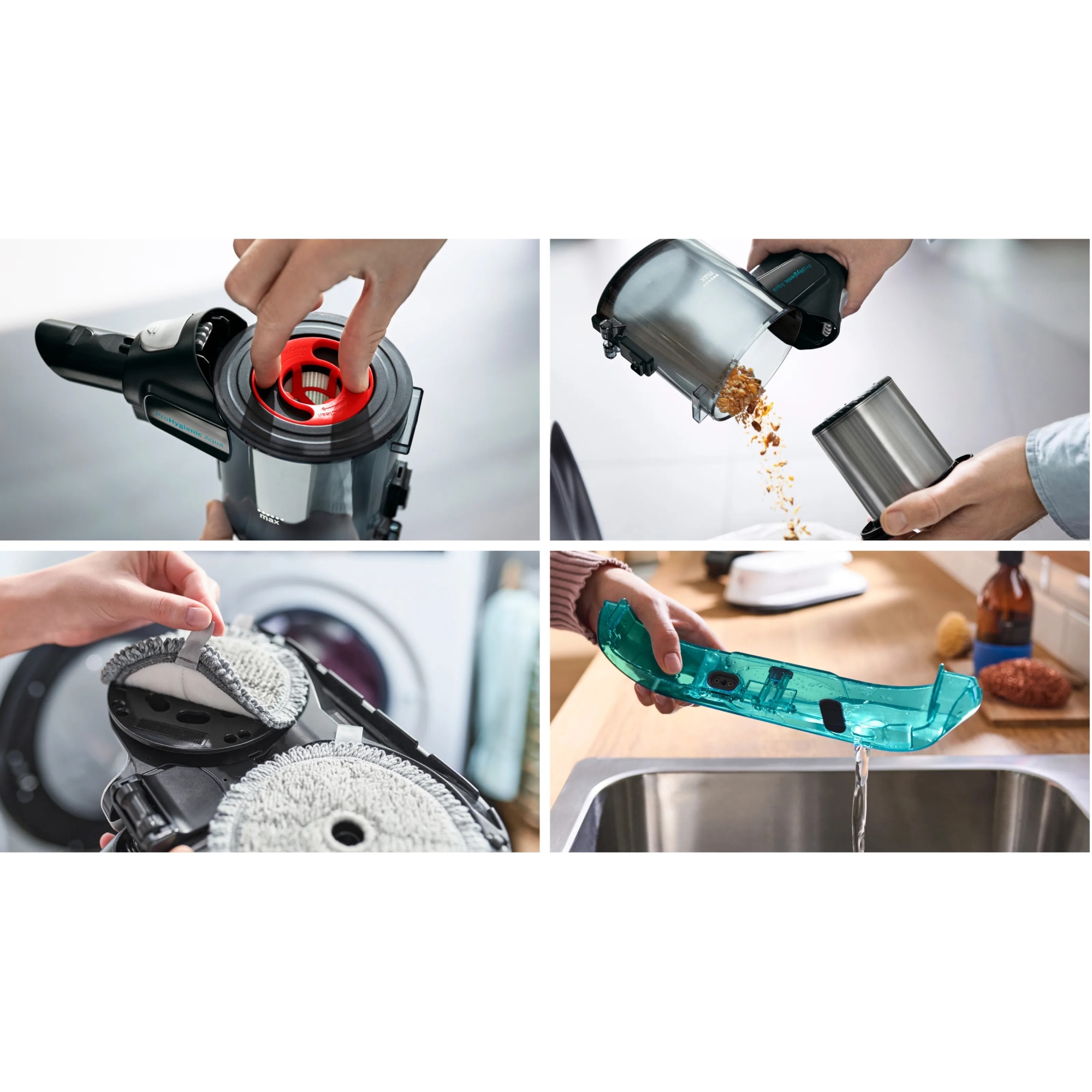 Aspirator vertical Bosch Unlimited 7 ProHygienic Aqua BCS71HYG2, baterie 3 Ah, 3 trepte de putere, Perie AllFloor DynamicPower cu LED-uri, 2 in1 DynamicAqua Mop: asipiri si stergi in acelasi timp, Automated Water Dosage, Alb