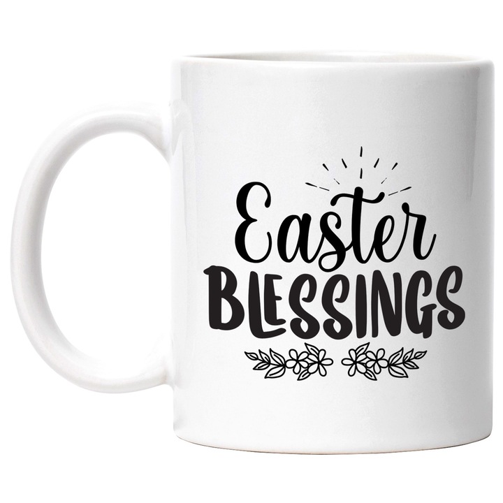 Cana cu textul "Easter blessings" - binecuvantari de Paste cu Maner Alb