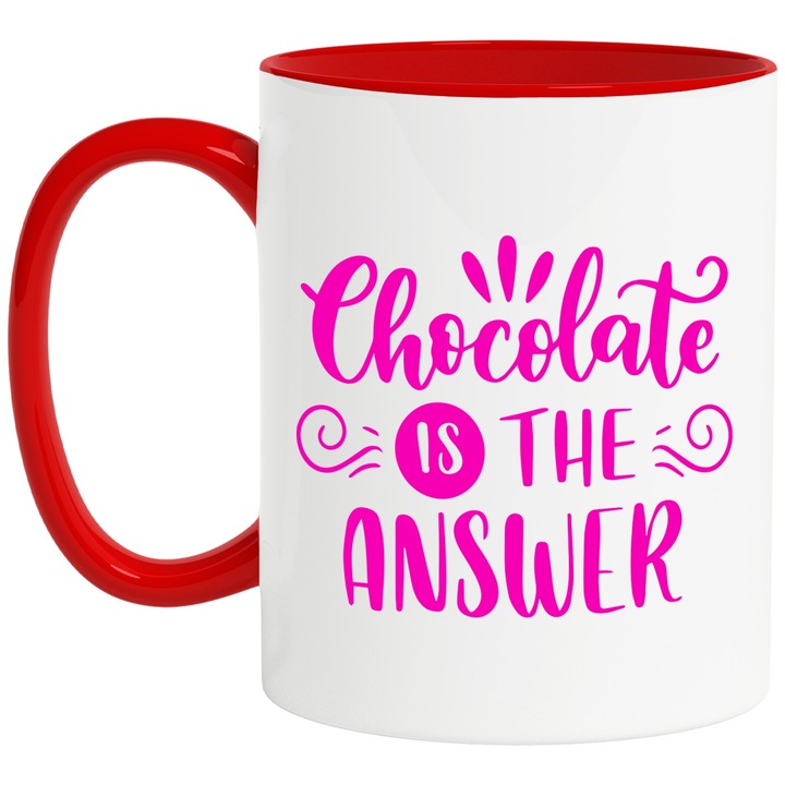 Cana pentru cei care iubesc ciocolata cu mesajul "Chocolate is the answer" - ciocolata e raspunsul cu Maner Rosu