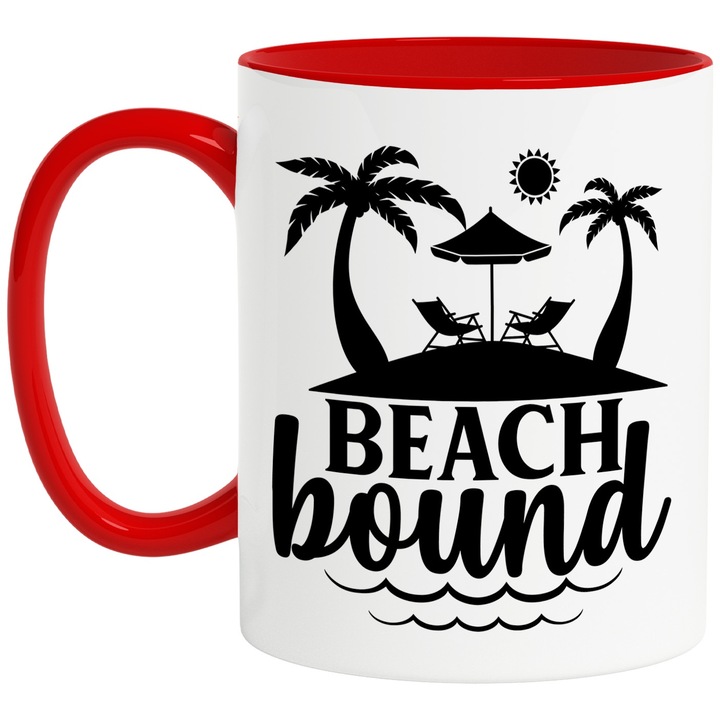 Cana cu peisaj de pe plaja si textul in engleza "Beach bound" - legat de plaja cu Maner Rosu
