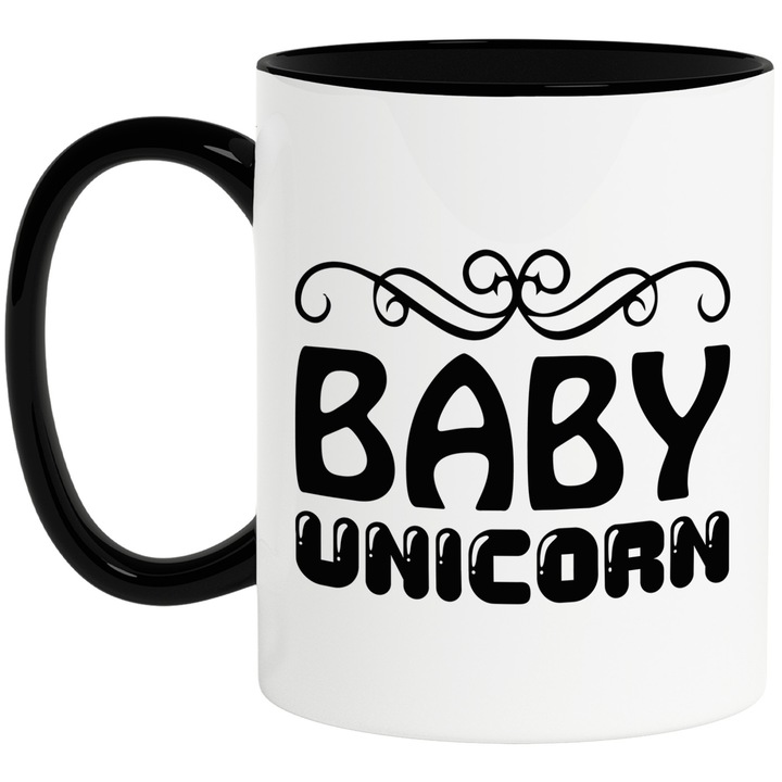Bögre "Baby unicorn" felirattal - baba unikornis fekete fogantyúval