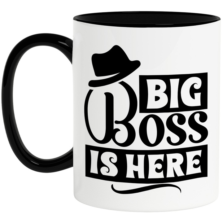 Cana cu palarie si mesajul "Big boss is here" - marele sef e aici cu Maner Negru