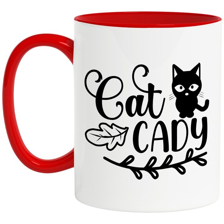 Cana cu o pisicuta si textul "Cat caddy" - pisicuta care cara mingile cu Maner Rosu