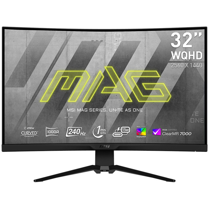 MSI Monitor GAMING MAG 325CQRXF Ívelt Rapid VA 32" QHD 2560x1440, 4000:1 CR, 400nits, 1ms, 240Hz, DP, 2x HDMI, USB-C