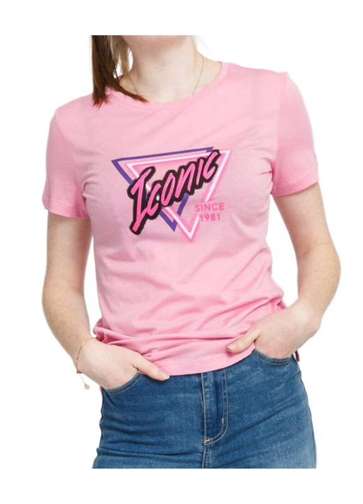 Tricou dama GUESS Iconic, bumbac/modal, roz, Roz, XS