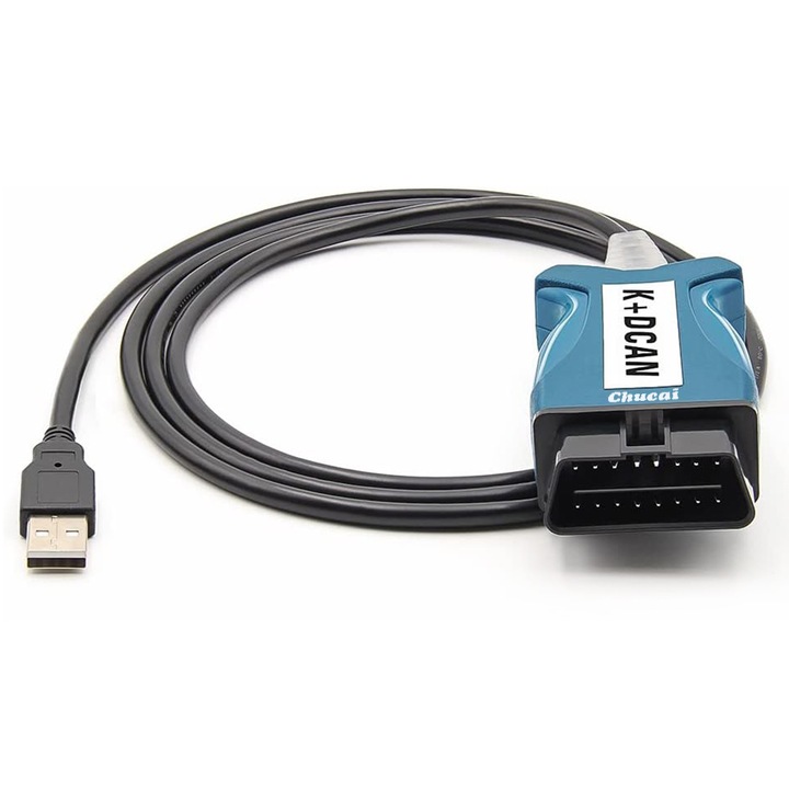 Cablu diagnostic auto Chucai K+DCAN pentru BMW E Series si Mini R-Series, cu switch, USB, Albastru