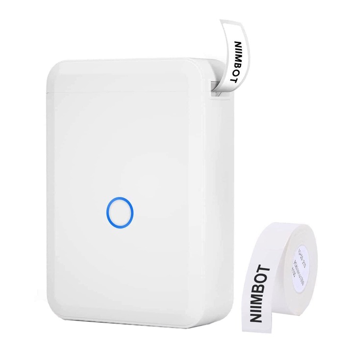Imprimanta termica de etichetare, Recunoastere automata a etichetelor, Portabil, Reincarcabil, 1200 mA, Bluetooth, Vaxiuja, ABS, Alb