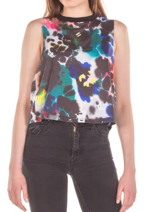 Дамска тениска SUPERDRY Run Cropped Loose, черна, Многоцветен