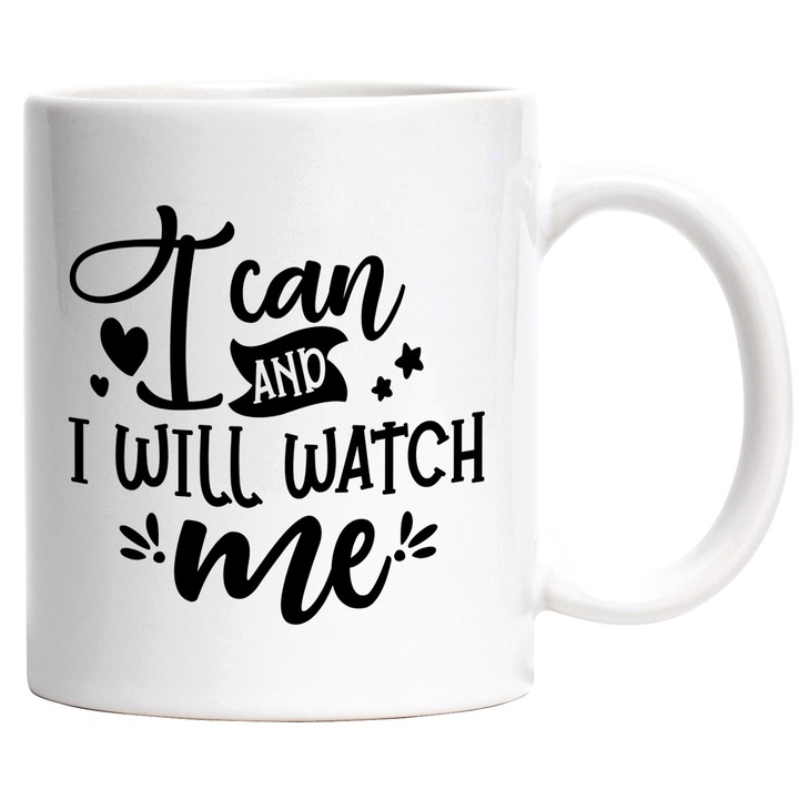 Cana cu inimioare si stelute pentru cei care isi pot atinge obiectivele daca isi propun asta cu Maner Alb