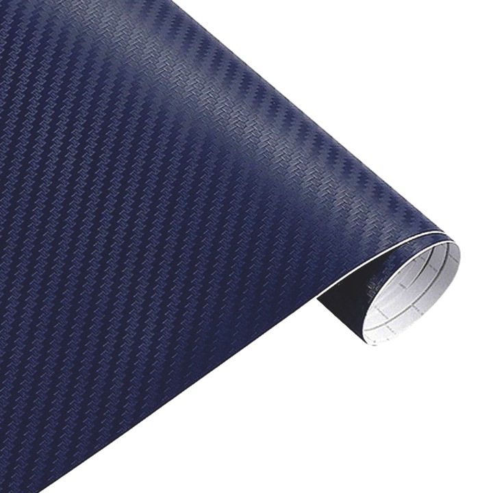 Folie carbon auto 3D, Yhemday®, de inalta tenacitate, impermeabil, rezistent la caldura, 30 x 200 cm, albastru