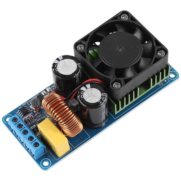 Аудио усилвател IRS2092S моно 500W, Hggzeg, Клас D, DC 58-70V, HIFI, 20Hz-20kHz, Защита от късо съединение и прегряване, Лесна инсталация, За магазин, Дом, Театър, Пластмаса, 9.8 x 4.3 x 3 cm, Многоцветен