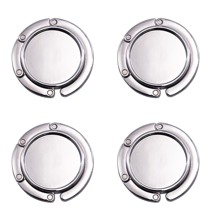 Set 4 carlige pliabile, pentru geanta de mana, AllizBan, Aliaj de zinc, alb