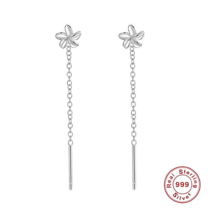 Cercei Lungi Floral, Diva4u, 100% Argint 999, Antialergic/Colorfast, 4.5 cm