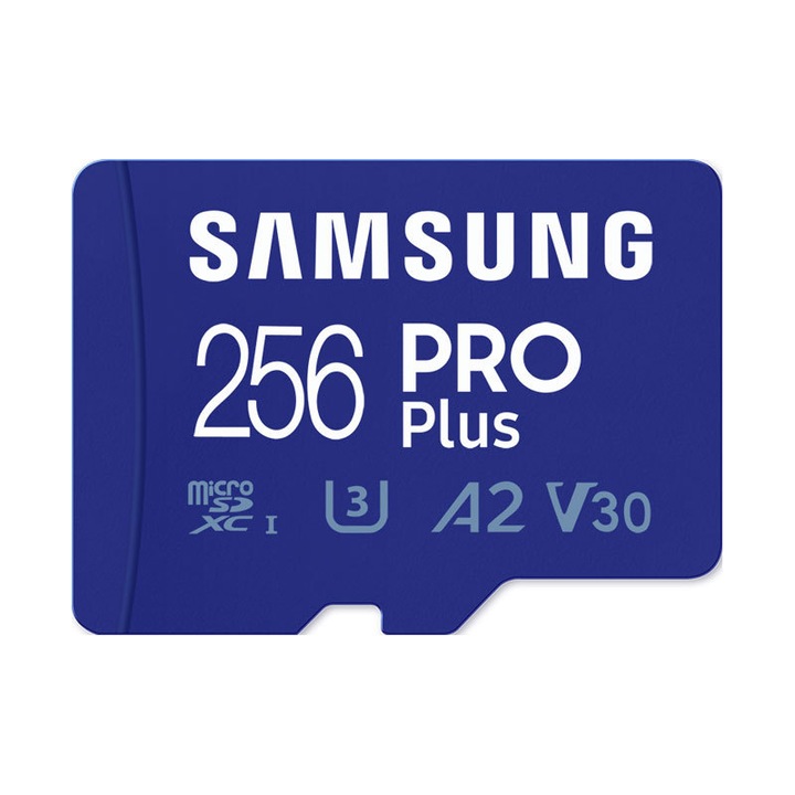 Memóriakártya, SAMSUNG, PRO Plus microSD, MicroSDXC, Full HD és 4K UHD, UHS-I, C10, U3, V30, A2 Android telefonokhoz, táblagépekhez, GoPRO, DJI drónokhoz, MB-MD256SA, 256 GB
