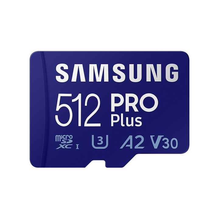 Card de memorie, SAMSUNG, PRO Plus microSD, 512 GB MicroSDXC, Full HD si 4K UHD, UHS-I, C10, U3, V30, A2 pentru telefoane Android, tablete, GoPRO, drone DJI, MB-MD512SA