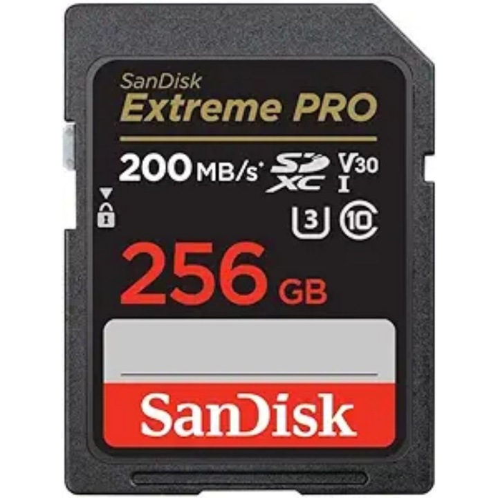 Card de memorie, SanDisk, 256 GB Extreme PRO SDXC UHS-I, C10, U3, V30, 4K UHD, card SD