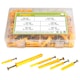 Set 110 holsuruburi cu diblu, Darklove, M6 M8 M10, Cutie de depozitare transparenta, Usor de utilizat, Design ergonomic, Pentru scaune, dulapuri si paturi supraetajate, Otel carbon/Plastic, 19.5x13x3.6cm, Galben/Auriu
