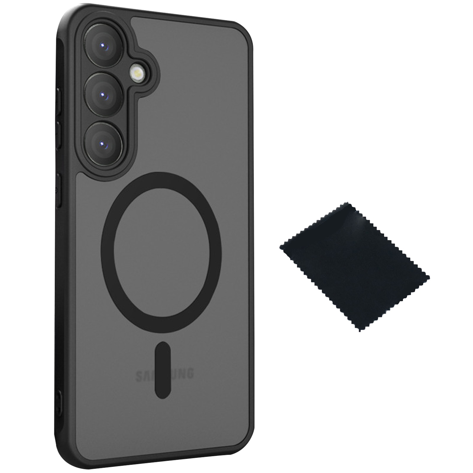 Husa de protectie pentru Samsung Galaxy S23 Plus, SINBINTA, Cu laveta, Airbag incorporat, Rezistent la cadere, Antisoc, Anti alunecare, Usor de instalat, Portabil, Senzatie de piele inghetata, Moale, TPU/PC/Magnet, Negru