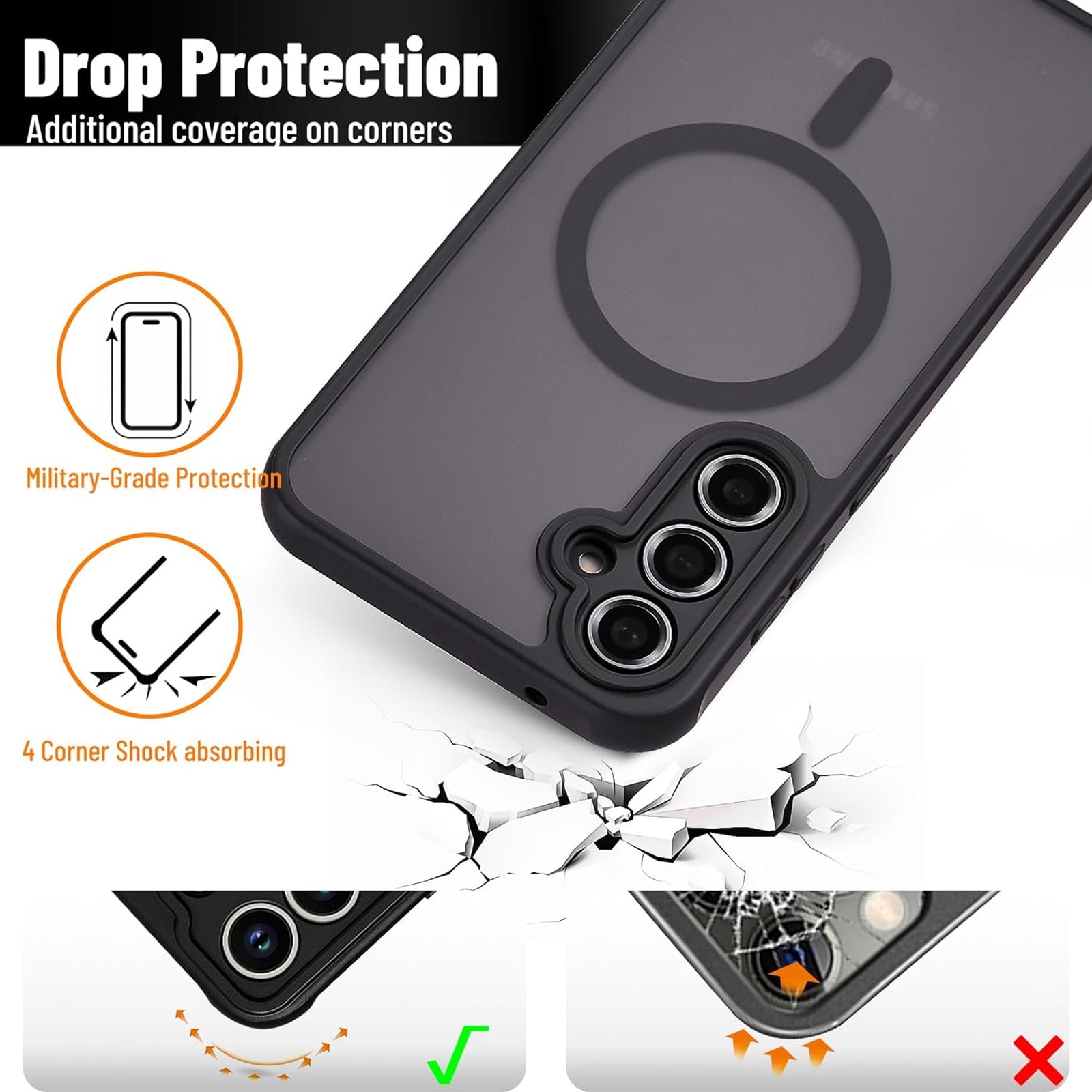 Husa de protectie pentru Samsung Galaxy S23 Plus, SINBINTA, Cu laveta, Airbag incorporat, Rezistent la cadere, Antisoc, Anti alunecare, Usor de instalat, Portabil, Senzatie de piele inghetata, Moale, TPU/PC/Magnet, Negru