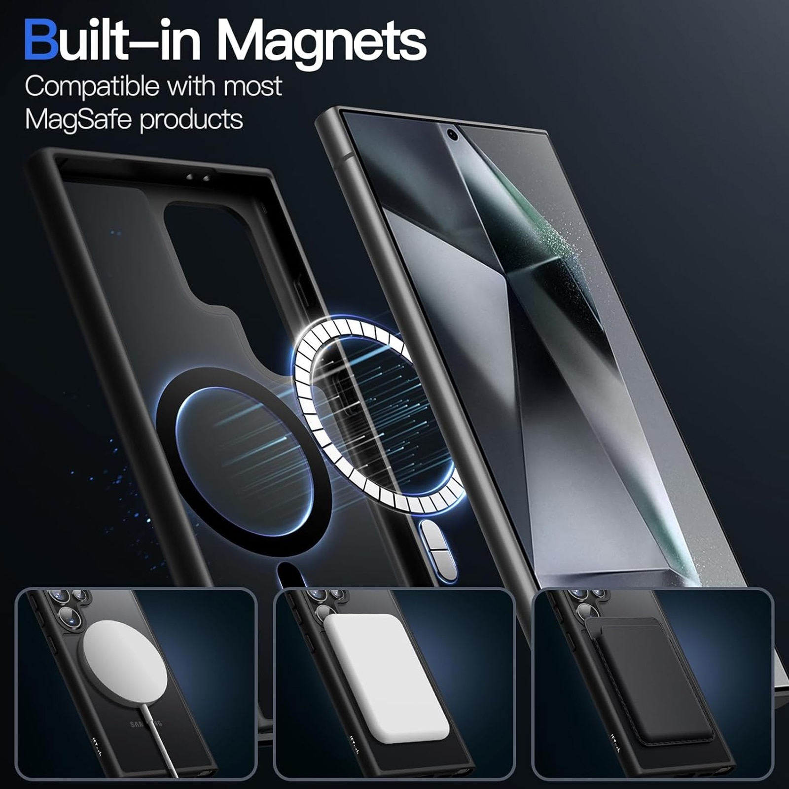 Husa de protectie pentru Samsung Galaxy S23 ULTRA, SINBINTA, Cu laveta, Airbag incorporat, Rezistent la cadere, Antisoc, Anti alunecare, Usor de instalat, Portabil, Senzatie de piele inghetata, Moale, TPU/PC/Magnet, Negru