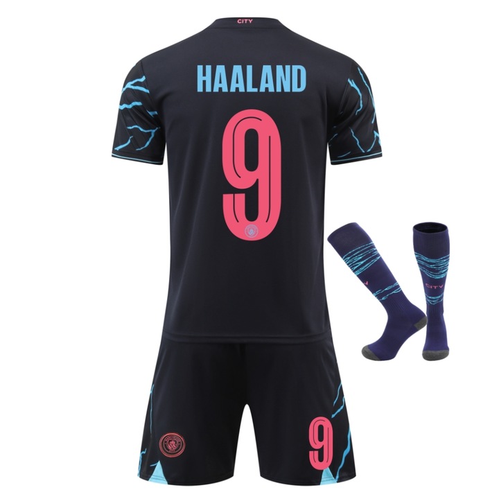 Gyermek sportfelszerelés Man City Haaland Football póló, Fekete
