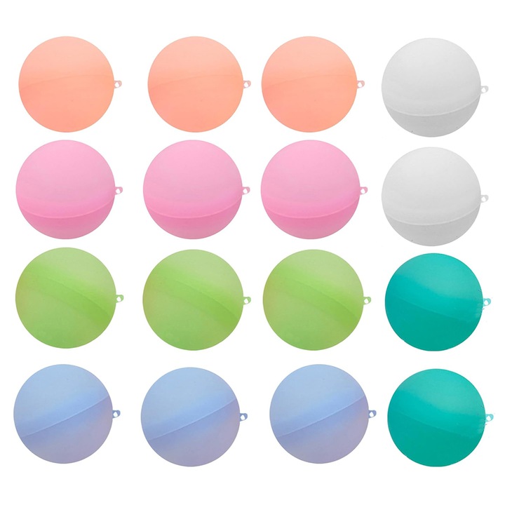 Комплект от 16 силиконови топки, AllizBan, магнитно затваряне, за многократна употреба, за водни игри, диаметър 7 см, многоцветни