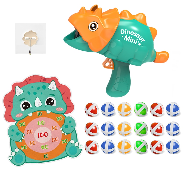 S&Z tépőzáras golyós dinoszaurusz pisztoly lövöldözős játék 18 kis golyóval, egy horoggal, egy céltáblával