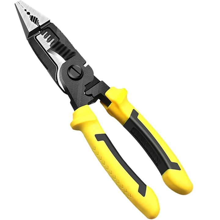 Patent Profesional Multifunctional 9 in 1, Crom Vanadium, Manere Izolate cu Insertie Dubla, Sistem Blocare, Galben