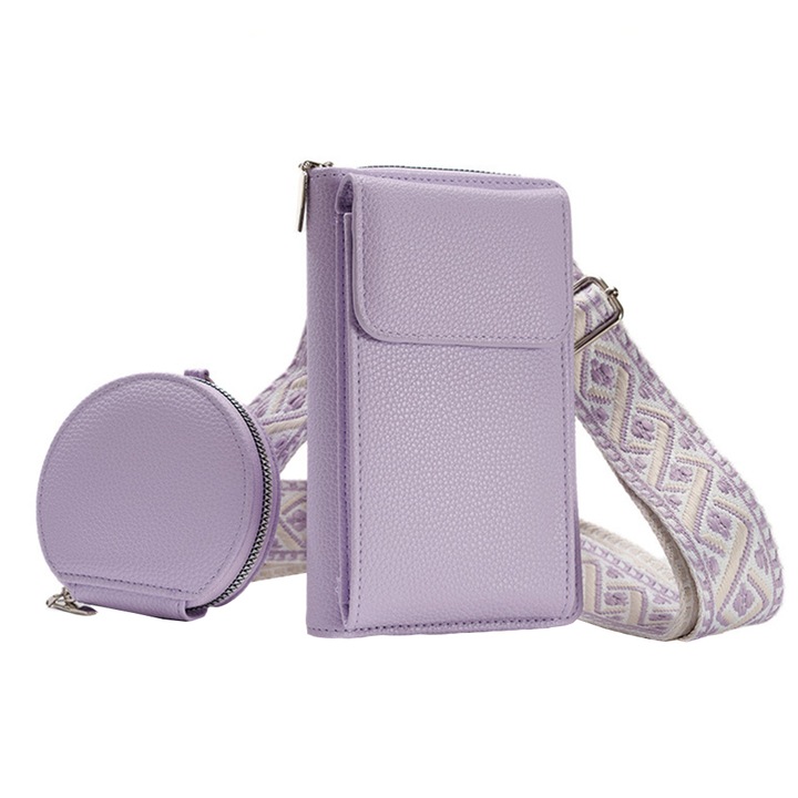Чанта през рамо за мобилен телефон, полиуретанова кожа, отделение за монети, AllizBan, лилаво