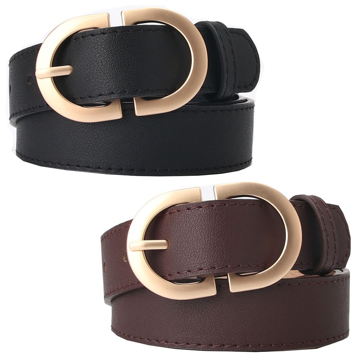 2 db-os női öv készlet, AllizBan, PU bőr anyag, 105 x 2,8 cm, állítható kivitel, fekete/barna
