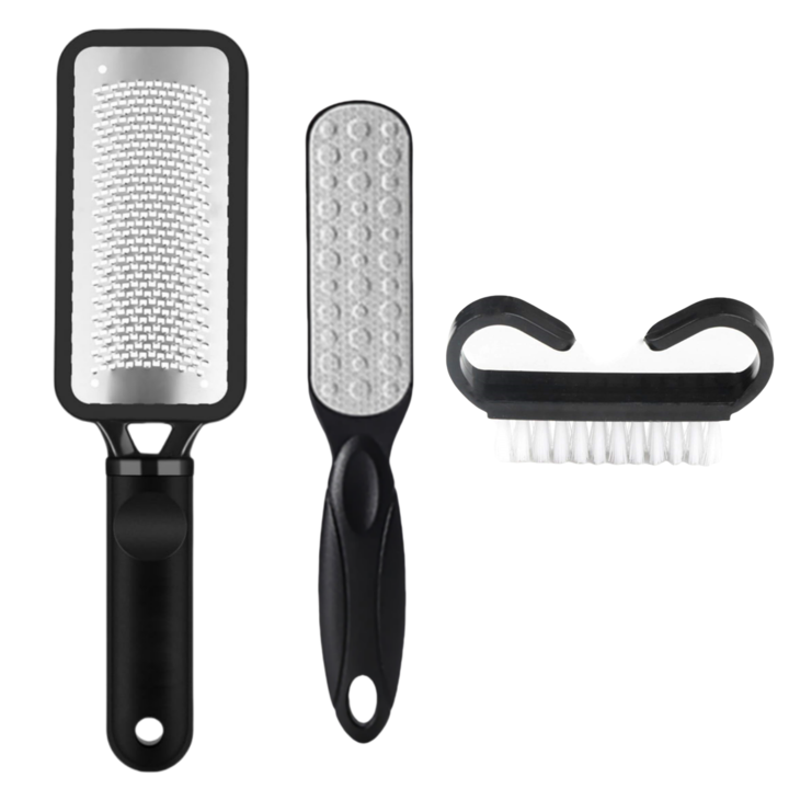 Set 2 buc Pila metalica si dubla abraziva pentru calcaie, 1 x perie, enkourakoko®, Negru