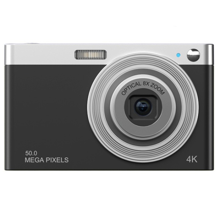 Camera foto digitala pentru copii, ecran de 2, 88 inch, rezolutie 4K, zoom optic 8X, lentila telescopica, card SD de 8GB inclus, negru